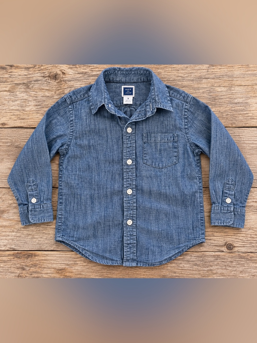 Janie and Jack Denim-Look Button Down Shirt in Blue